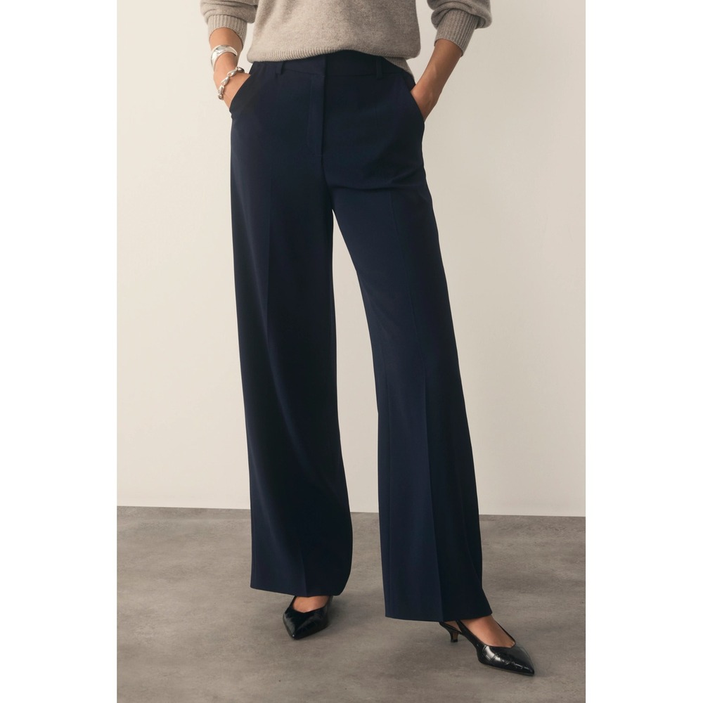 The Fold London Clever Crepe Adelaide Wide-Leg Trousers Navy Sz 6